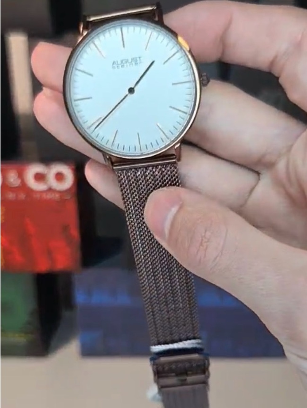 August Steiner Rose Gold Mesh Band Watch with White Dial